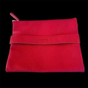 Lancel Paris Zip Pouch Red Makeup Travel Clutch Bag Air France First Class